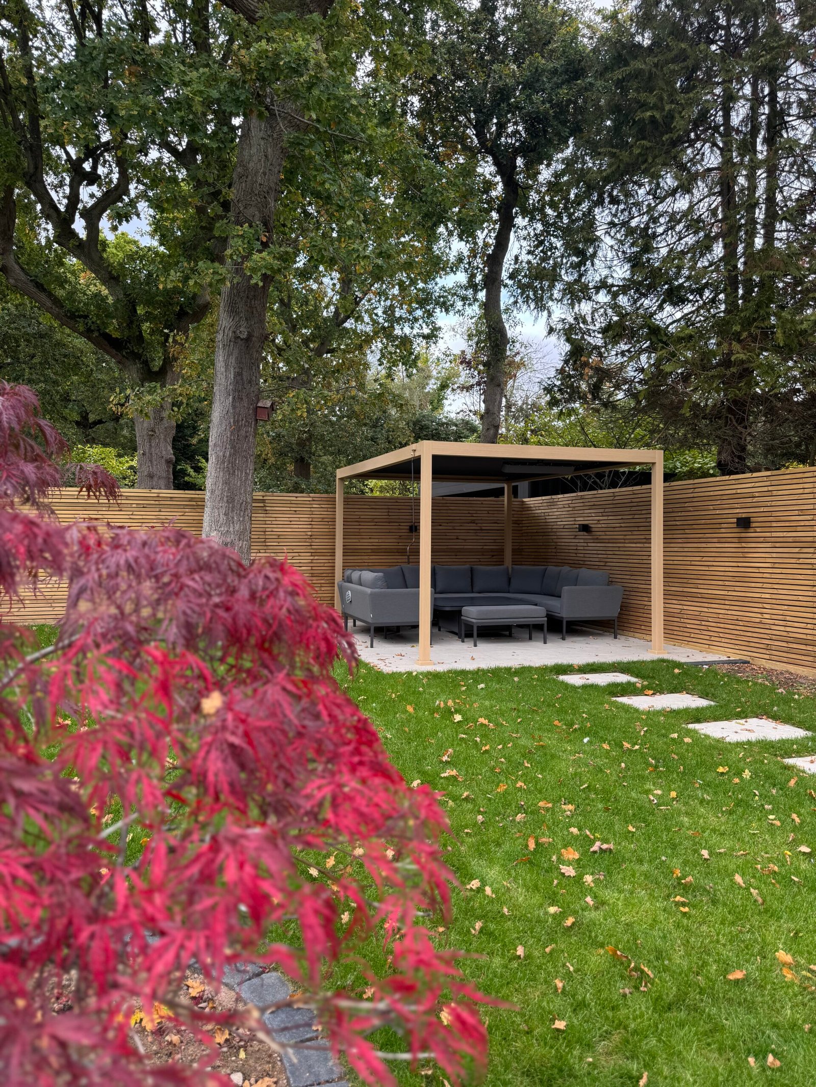 Aluminium Pergola Porcelain Patio and Screening In Birminghsm
